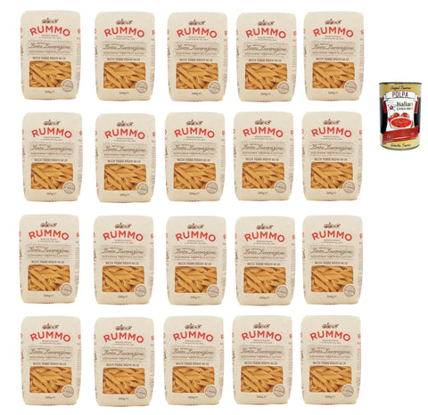 Rummo Mezze penne rigate n° 28 Pasta Lenta Lavorazione Teigwaren aus Hartweizengrieß Bronze-Zeichnung 20x 500g + Italian Gourmet polpa 400g