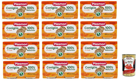 Plasmon Carne Coniglio e cereale 12x (2x80g) Mit italienischem Fleisch, 100% natürlich, ohne Stärken und Räume hinzugefügt + Italian Gourmet polpa 400g