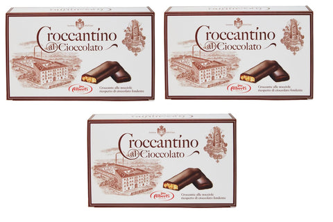 Alberti Knabberartikel 3x Alberti Strega Croccantino al Cioccolato Croccante alle nocciole ricoperto di cioccolato fondente Knusprig mit Haselnüssen mit dunkler Schokolade überzogen 300g Glutenfrei 8001975045296