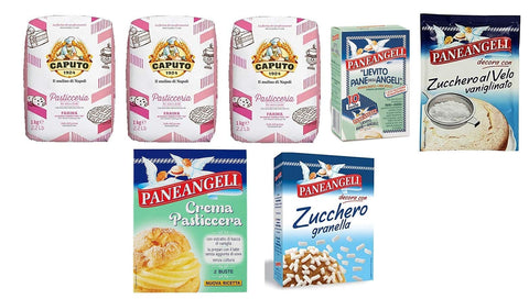 Antimo Caputo Abgepackte Gebäckstücke Testpaket Pasticceria Caputo Paneangeli Bäckereiprodukte Gebäckprodukte Mehl - Kuchencreme - Vanille Puderzucker - Kornzucker - Vanillehefe 7 Stücke 100% Italienische Produkte