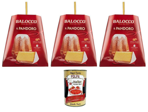 Balocco Brot & Backwaren Balocco Il Pandoro Classico - Traditionelles italienisches Weihnachtsdessert - weicher und zarter Weihnachts kuchen mit Puderzucker 3x 1KG + Italian Gourmet polpa 400g 8001100051031