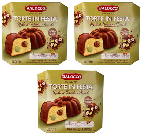 Balocco Kekse 3x Balocco Torte in Festa Voglia di Pistacchio e Nocciola Kuchen gefüllt mit köstlicher Pistazien- und Haselnusscreme 400g 8001100070810