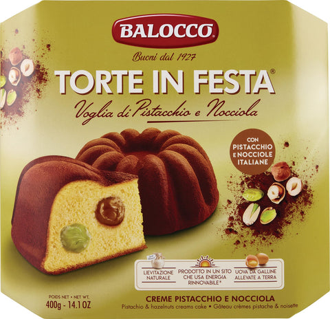 Balocco Kekse Balocco Torte in Festa Voglia di Pistacchio e Nocciola Kuchen gefüllt mit köstlicher Pistazien- und Haselnusscreme 400g 8001100070810