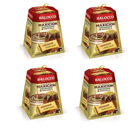 Balocco Latte Kategorien 4x Balocco Pandoro Maxiciok Pistacchio e Nocciola Weihnachtssüßigkeiten gefüllt mit Pistaziencreme und Haselnusscreme,mit dunkler Schokolade überzogen und gehackte karamellisierte Pistazien 800g 8001100069821