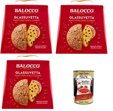 Balocco Stollen BALOCCO Panettone Glassuvetta senza canditi GlassRosinen ohne kandierte Früchte 3x 750gr+ Italian Gourmet polpa 400g 8001100064727