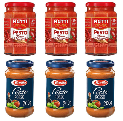 Barilla Deutschland GmbH Pesto 3x Mutti Pesto Rosso Pomodori Rossi Glas 180g + 3x Barilla Pesto Rosso Rotes mit Balsamico Essig von Modena IGP 190G 8076809513753