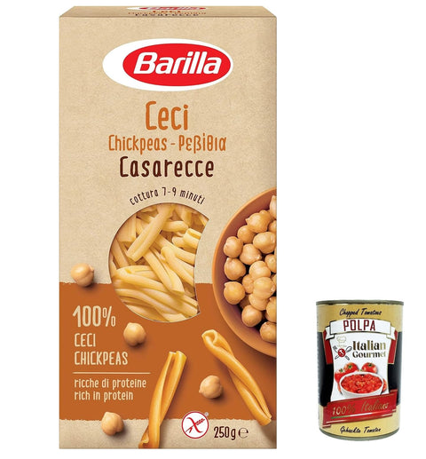 Barilla Nudeln & Pasta 12x Barilla Pasta di Legumi Caserecce di Ceci, Kichererbse pasta nudeln, Reich an Ballaststoffen und Proteinen, glutenfrei - 250 g + Italian Gourmet polpa 400g 8076809575157