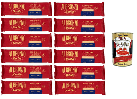 Barilla Nudeln & Pasta Al Bronzo Pasta Linguine Bronze Gezogene Pasta Rohe Verarbeitungsmethode 12x 500gr + Italian Gourmet polpa 400g 8076809585330