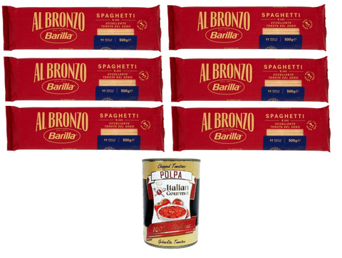 Barilla Nudeln & Pasta Al Bronzo Pasta Spaghetti Bronze Gezogene Pasta Rohe Verarbeitungsmethode 6x 500gr + Italian Gourmet polpa 400g 8076809585262