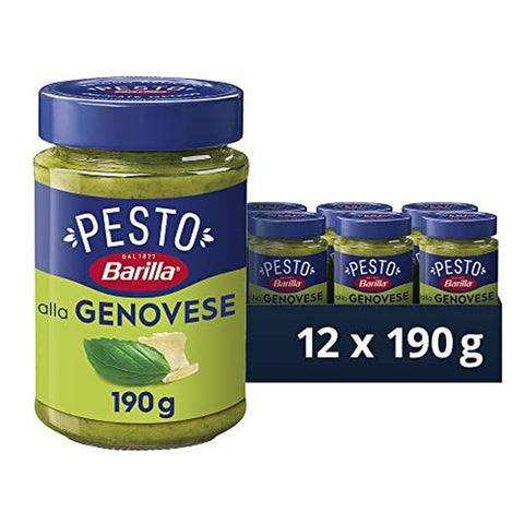 Barilla Pesto Barilla Pesto alla Genovese 12x190g | Glutenfreie Italienische Pasta-Sauce mit 100% italienischem Basilikum aus nachhaltiger Landwirtschaft und Parmigiano Reggiano, Nudel-Soße, grünes Pesto Verde 8076809086554