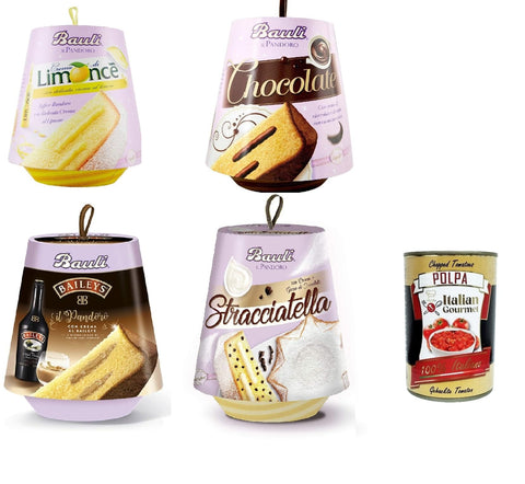 Bauli Brot & Backwaren Testpaket Bauli Pandoro Limoncè, Baileys , stracciatella, panne e cioccolato weich pandoro 4x 750g + Italian Gourmet polpa 400g 8001720414360