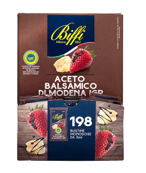 Biffi Milano 1852 Essig Biffi - Balsamico-Essig aus Modena g.g.A. - Einzelportionen - 198 Einzelportionsbeutel zu je 5 ml 8009320044031