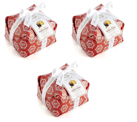 Brontedolci Kategorien 3x Brontedolci Panettone Incartato Ricetta Classica Weihnachtskuchen mit Rosinen und Orangenschale bedeckt mit Mandeln und Zucker 750g in Papier verpackt 8034077510751