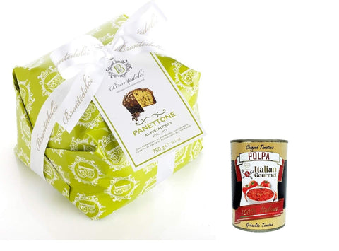 Brontedolci Snack Kuchen & Backwaren Brontedolci Panettone Incartato al Pistacchio Weihnachtskuchen mit Pistazien und Zuckerweichteig mit Pistazienwürfeln 750 g in Papier verpackt + Italian Gourmet polpa 400g 8050705420377