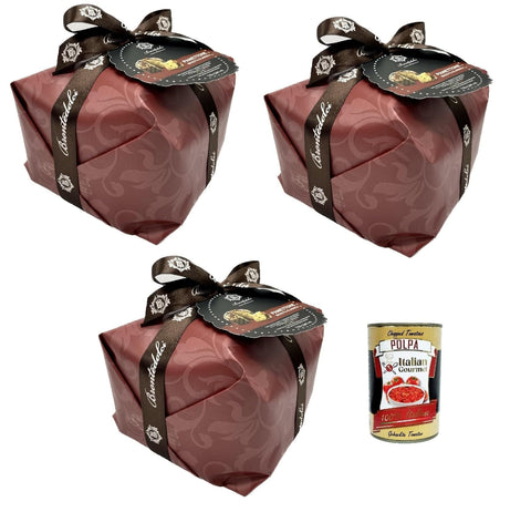 Brontedolci Snack Kuchen & Backwaren Brontedolci Panettone Incartato Ricetta Classica Weihnachtskuchen mit Rosinen und Orangenschale bedeckt mit Mandeln und Zucker 3x 750g in Papier verpackt + Italian Gourmet polpa 400g 8050705420759