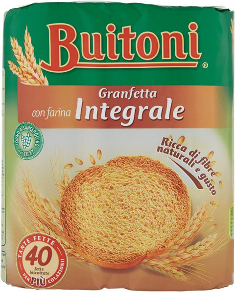 Buitoni Abgepackte Gebäckstücke 6x Buitoni Granfetta Fette Biscottate Integrali mit Vollkornmehl 40 fette Vollkorn Zwieback Kekse 300g 8000270019599