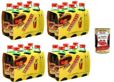 Calabria Gemahlener Kaffee 24x Brasilena Bibita Gassata al Caffe 25 cl, Erfrischendes Kalabrien Kohlensäurehaltiges Alkoholfreies Getränk mit Geschmack Kaffee + Italian Gourmet polpa 400g 8007393001807