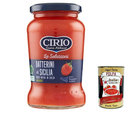 Cirio Gemüse 12x Cirio Le Selezioni Datterini Di Sicilia Rossi Interi In Salsa Biologici, Datterini Tomaten 350 G + Italian Gourmet polpa 400g 8001440323409