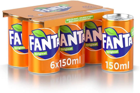 Coca-Cola Limonade 72x Fanta Mini Orange Orangenlimonad Dose 150ml 100% italienische Orangen Softdrink 5449000241092