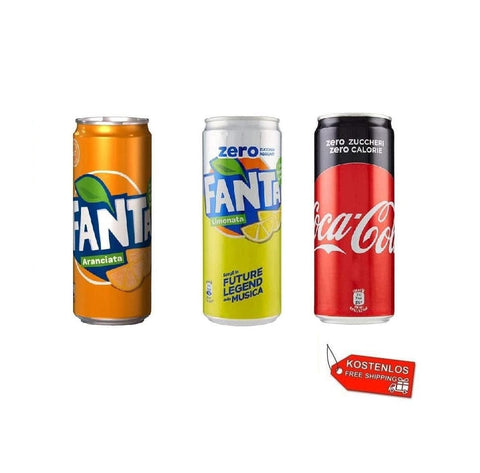 Coca Cola Soft Drink Testpaket 3in1 Coca Cola Zero Fanta Zitrone Zero Aranciata kohlensäurehaltige Getränke (72x33cl) 5449000246349