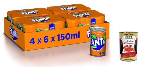 CocaCola Sirupe Fanta Original Taste - 24x 150 ml Dosen mit italienischem Orangensaft, ohne Konservierungsmittel, 100% recycelbare, erfrischender Geschmack, funkelnde Erfrischungsgetränk + Italian Gourmet polpa 400g 5449000337641