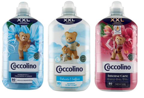 Coccolino Flüssiger Weichspüler Testpaket Coccolino Ammorbidente Concentrato Convenience-Format XXL Konzentrierter Weichspüler Zart und Weich - Frühlingsluft - Tiare-Blüten und Rote Früchte (3 x 2Lt) 8720181146039