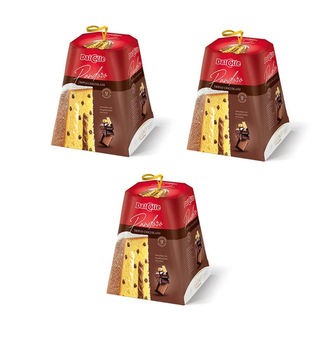 Dal Colle Kategorien 3x Dal Colle Pandoro Triplo Cioccolato Weihnachtssüßigkeiten mit Milchschokolade, weißer Schokoladencreme und dunklen Schokoladentropfen 750g 8004970143752
