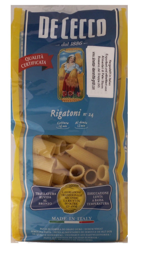 De Cecco deutschland gmbh Shirataki De Cecco Rigatoni no. 24 6 x 500g = 3000g Teigwaren aus Hartweizengrieß