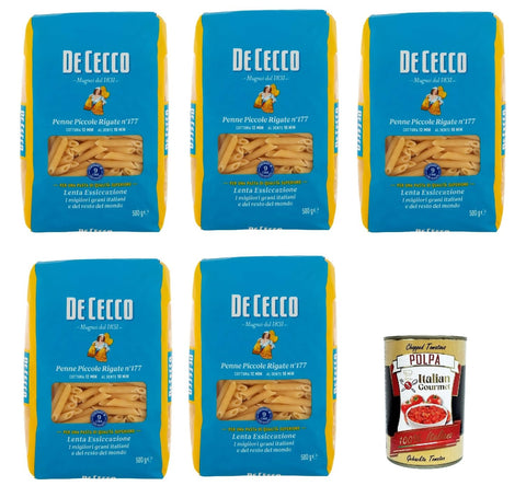 De Cecco Internationale Nudeln De Cecco Penne Piccole Rigate N°177 100% Italienisch Pasta Nudeln 5x 500g + Italian Gourmet Polpa 400g 8001250121776