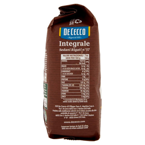 De Cecco pasta De Cecco Sedani Rigati Pasta Integrale Pasta Vollkorn (500g) 8001250017529