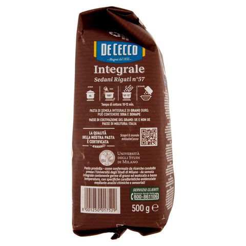 De Cecco pasta De Cecco Sedani Rigati Pasta Integrale Pasta Vollkorn (500g) 8001250017529