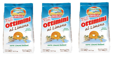 Divella Kekse 3x Divella Ottimini al Limone Italienische Shortbread Kekse mit Zitrone 400g biscuits cookies 100% italienische Zitronen 8005121214369