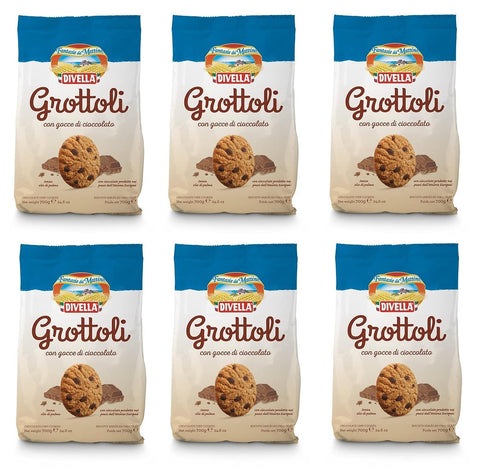 Divella Kekse 6x Divella Grottoli con gocce di cioccolato Italienische Shortbread Kekse mit Schokoladentropfen 700g biscuits cookies 8005121214529