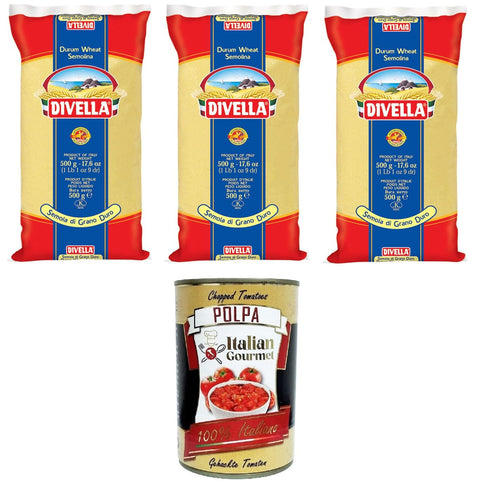 Divella Koch- & Backzutaten Divella Semola di Grano Duro Rimacinata Remilled Hartweizengrieß 3x 500 g+ Italian Gourmet polpa 400g 8005121004113