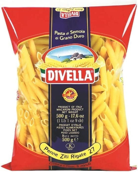 Divella Kurze Pasta DIVELLA DURUM WEIZEN SEMOLINA PENNE ZITI RIGATE 27 24X500 GR 9502124265316