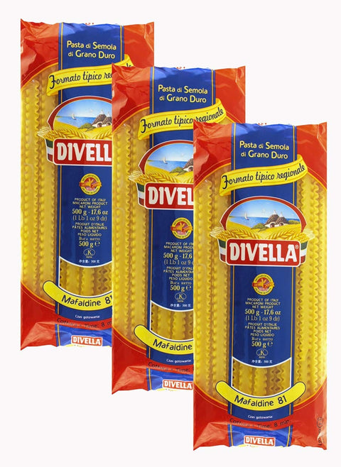 Divella Längliche Pasta Divella Mafaldine N81 getrocknete Pasta, 1,5 kg, 3 x 500 g 5056151333691