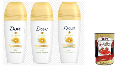 Dove Deo Dove Go Fresh Grapefruit und Zitronengras Deodorante Roll-On, 48h Schutz Deodorant 3x 50ml + Italian Gourmet polpa 400g 60017512
