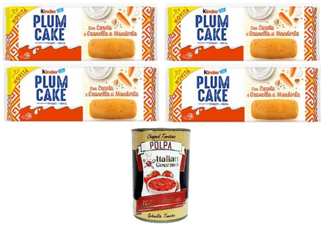 Ferrero Kuchen & Torten Kinder Plumcake con Carota e Granella di Mandorla Pflaumenkuchen mit Karotten- und Mandelbröseln 4x192gr +Italian Gourmet Polpa di Pomodoro 8000500442104