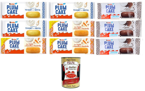 Ferrero Kuchen & Torten Kinder Testpaket Plumcake con Carota e Granella di Mandorla, Alla Greca,Al Cioccolato, Pflaumenkuchen mit Karotten- und Mandelbröseln, griechische Art,Schokolade 9x192gr +Italian Gourmet Polpa 400gr