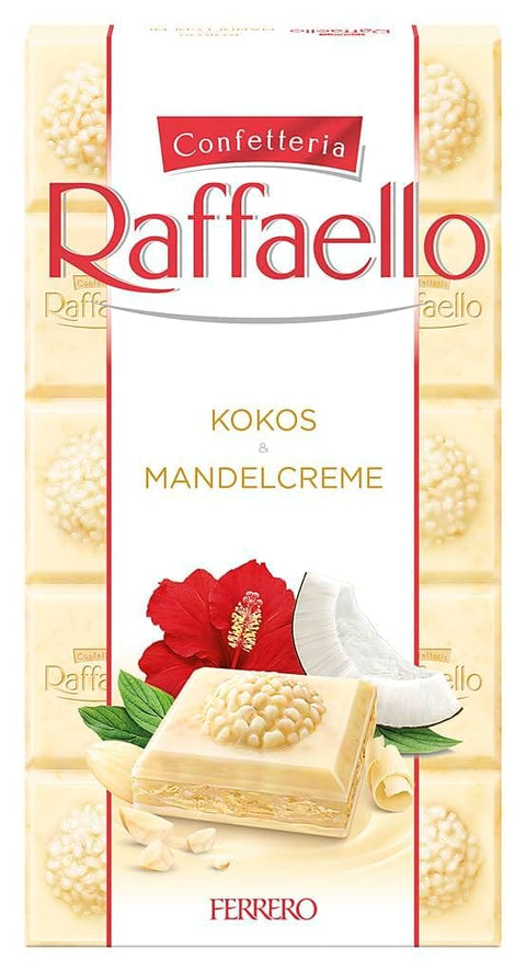 Ferrero Schokolade 3x Ferrero Raffaello Crema di Mandorle e Cocco Gefüllte Weiße Schokolade mit Mandelcreme und Kokos 90g Riegel 8000500359556