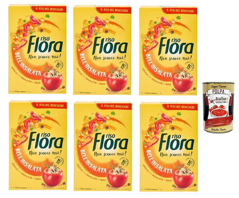 Flora Nudeln & Pasta 6x Flora Riso Bell'Insalata Ideale per Insalate di Riso, 100 % italienischer Reis, Idealer Reis für Reissalate 1Kg + Italian Gourmet polpa 400g 8017759647938