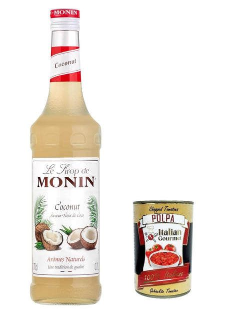 日仏貿易 Fruchtsäfte Italian Gourmet E.R. 3x Monin Kaffee und Bar Sirup Kokosnuss, Coconut Syrup 0,7 ltr. + Italian Gourmet polpa 400g 3052910056322
