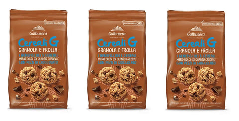 Galbusera Kekse 3x Galbusera Cereali G Granola e Frolla Shortbread Kekse mit Müsli und Schokoladenstücke cookies biscuits 300g 8002190006529