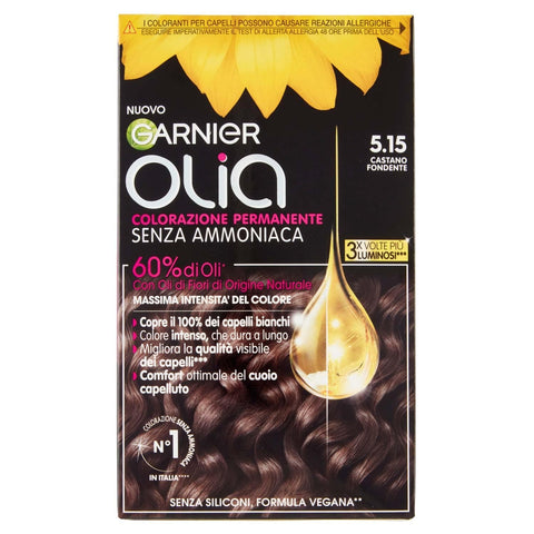 Garnier Farben Garnier Olia Haarfarbe, permanente Färbung ohne Ammoniak, zarter Duft, deckt 100% weißes Haar ab, mit natürlichen Blütenölen natürlichen Ursprungs, vegane Formel, Dunkelbraun 3600542487214