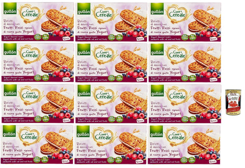Gullon Snack Kuchen & Backwaren Gullón Cuor Di Cereali con Frutti Rossi Ripieni di crema gusto yogurt, Kekse mit Hafer- und mit roten Früchten, gefüllt mit Sahne mit Joghurtgeschmack, 12x 220g + Italian Gourmet polpa 400g 8410376042887