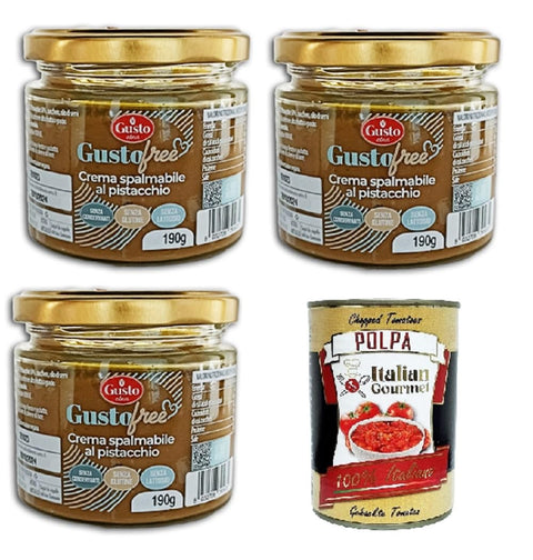 Gusto Etna Koch- & Backzutaten Etna-Gusto Free Pistazienaufstrich GLUTENFREI – LAKTOSEFREI – VEGANES PRODUKT 3x 190gr + Italian Gourmet polpa 400g 0