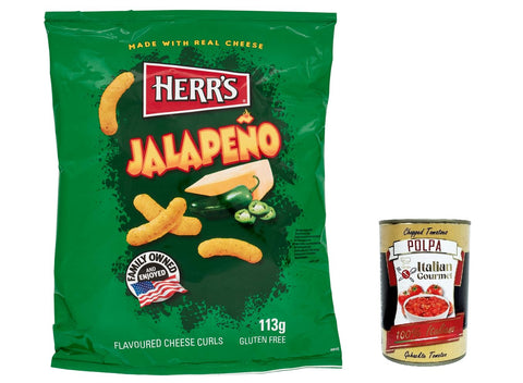 Herr's Chips 12x Herr's Jalapeño Cheese Curls, Kartoffel chips snack Jalapeño-Käse Geschmack 113 g + Italian Gourmet polpa 400g 72600069107
