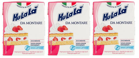 Hulalà Crème Fraîche, Sauerrahm & Sahne 3x Hulalà Panna da montare zuccherata gesüßtes Süßwarenprodukt Sahne zu montierendes 200ml laktosefrei und frei von gehärtetem Fett Italienisches Produkt basierend auf pflanzlichen Fetten 8007990406982