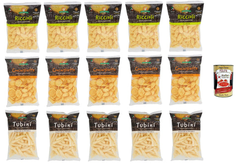 Italian Gourmet Abgepackte Gebäckstücke Gecchele Testpaket Riccioli-Tubini-Conchigliette 15x 100Gr + Italian Gourmet polpa 400g 8015854170368