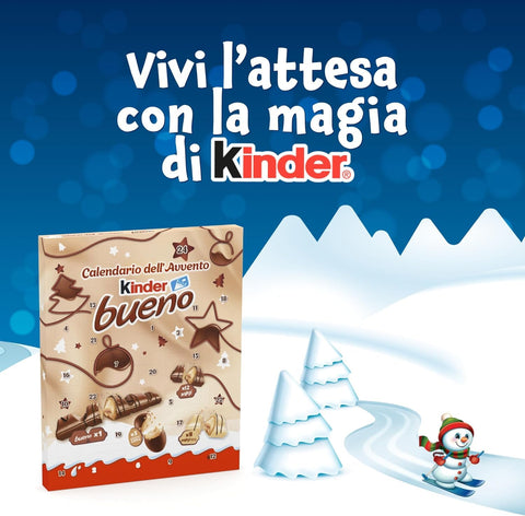 Italian Gourmet Adventskalender Kinder Bueno Calendario dell'Avvento Adventskalender 181g – Schokoladenfüllung mit Haselnusscreme – Perfekt für Weihnachten